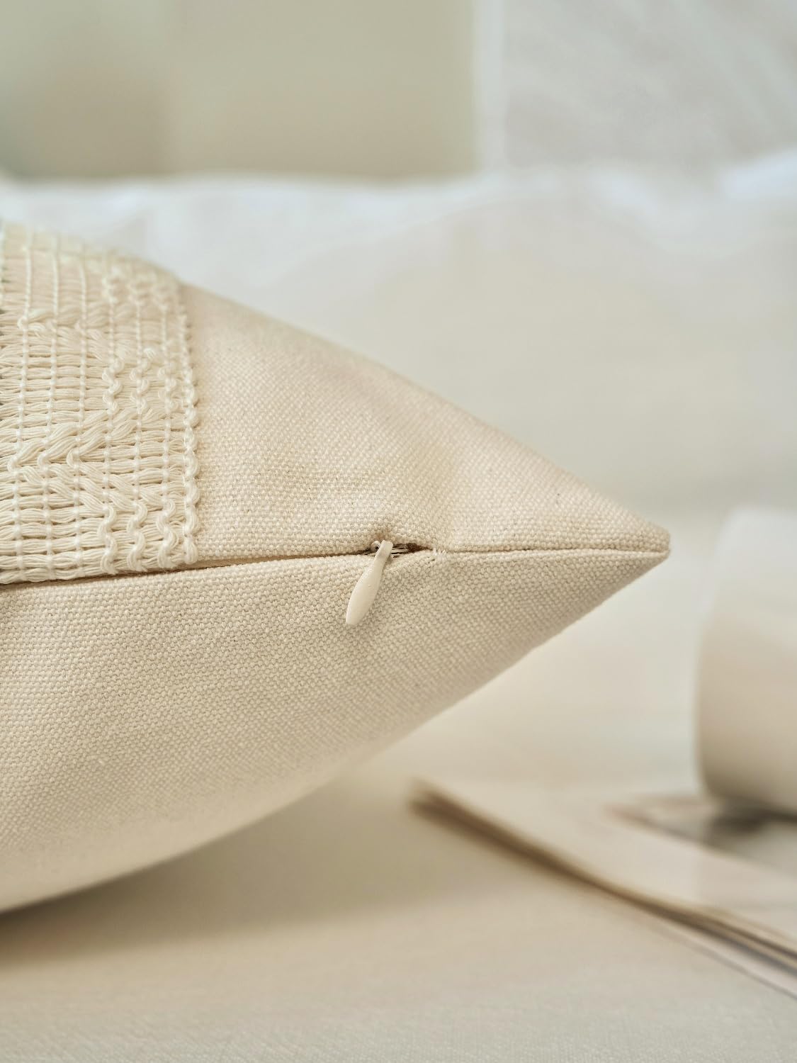 TASJZJZXS Set of 2 Tan Boho Throw Pillow Covers 20x20 Inch, Soft Farmhouse Decorative Couch Pillow Cases Cushion Covers for Living Room Bedroom Couch Bed Sofa Chair Home Decor