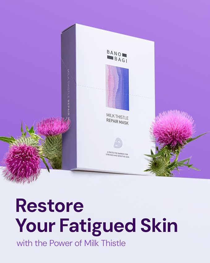 Milk Thistle Repair Face Mask ??Korean Skin Care with Centella, Hyaluronic Acid & Adenosine | Hydrating & Soothing Sheet Mask for Sensitive Skin, Fragrance-Free, 10EA