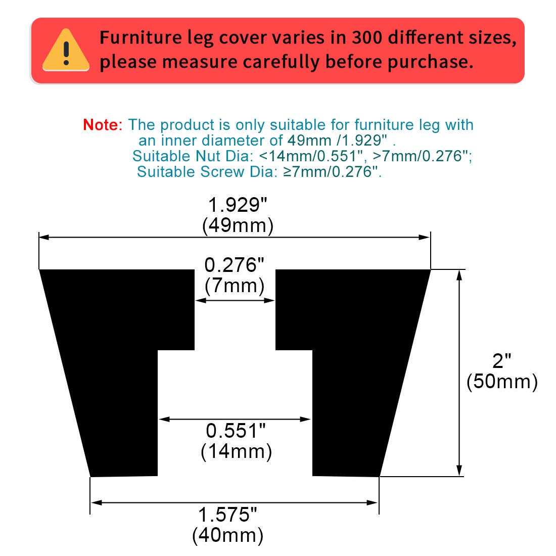 uxcell 4pcs Rubber Feet Bumper Buffer Feet Furniture Table Desk Cabinet Leg Pads Anti-slip with Metal Washer, D49x40xH50mm