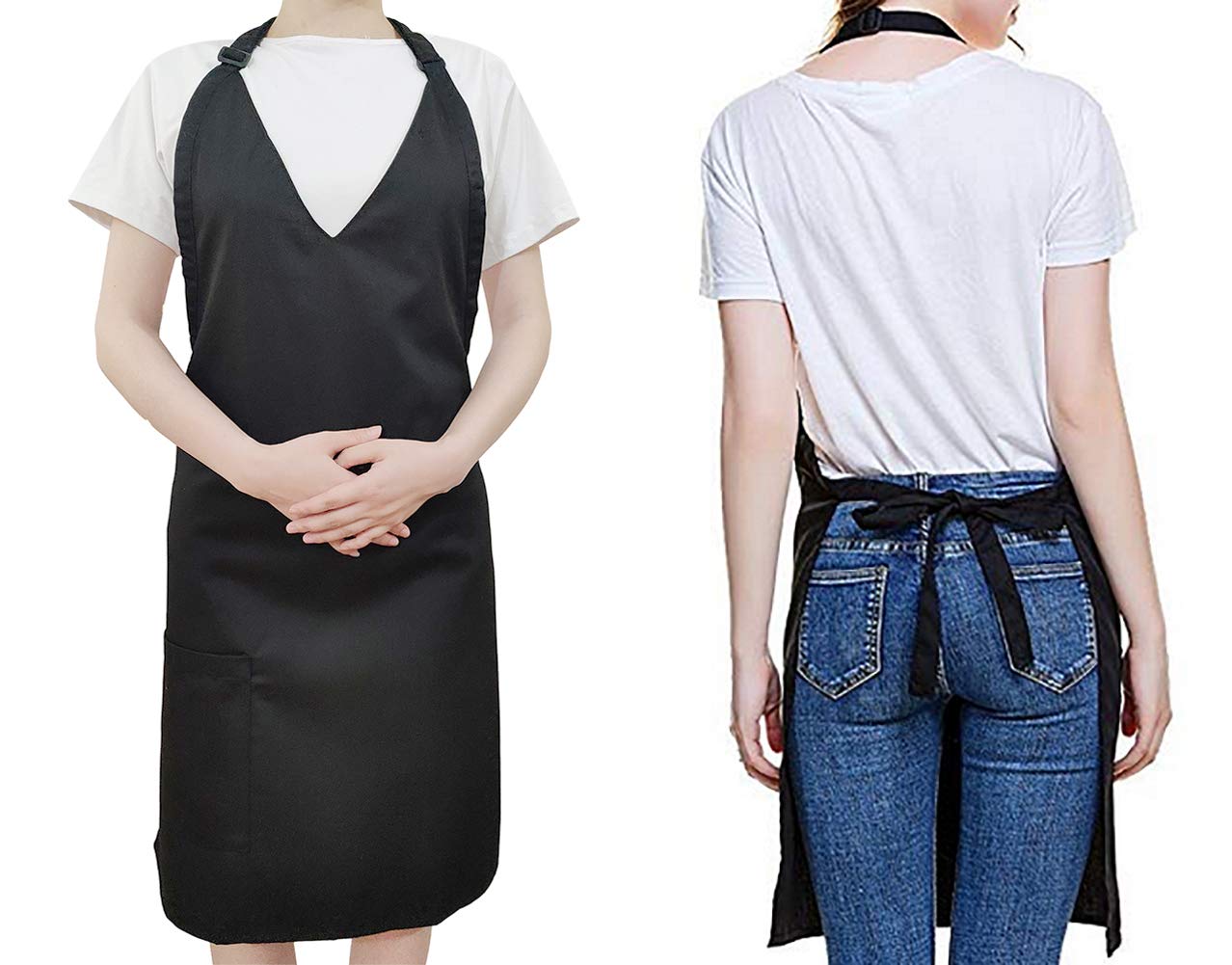 losofar Unisex Black Kitchen Chef V-neck Apron Adjustable Neck Straps Durable BBQ Cooking Works Aprons with Pockets (black)