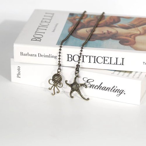 Dotlite Starfish and Octopus Ceiling Fan Pull Chain, Sea Ocean Theme Pulls Charm Extension Decorative,12in 3mm Diameter Beaded Fan Light Pull Chains Extender Ornaments for Kids Room,Bronze