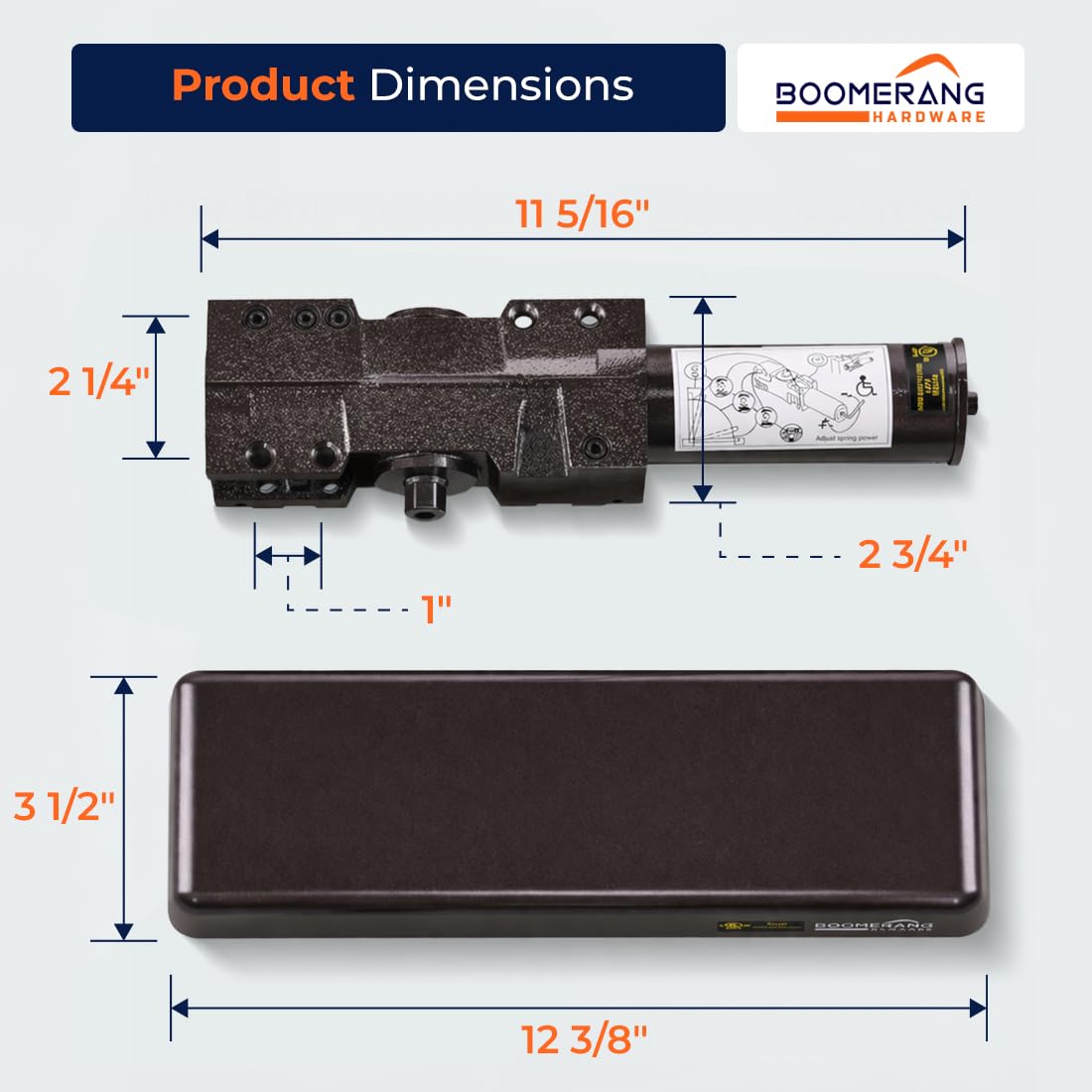 Boomerang D9016 Extra Heavy-Duty Designer Auto Commercial Door Closer, Multiple Mount Options, Door Closer for Extreme Traffic Areas, ADA & UL 3 Hour Fire Rated, Dark Bronze (US10B)