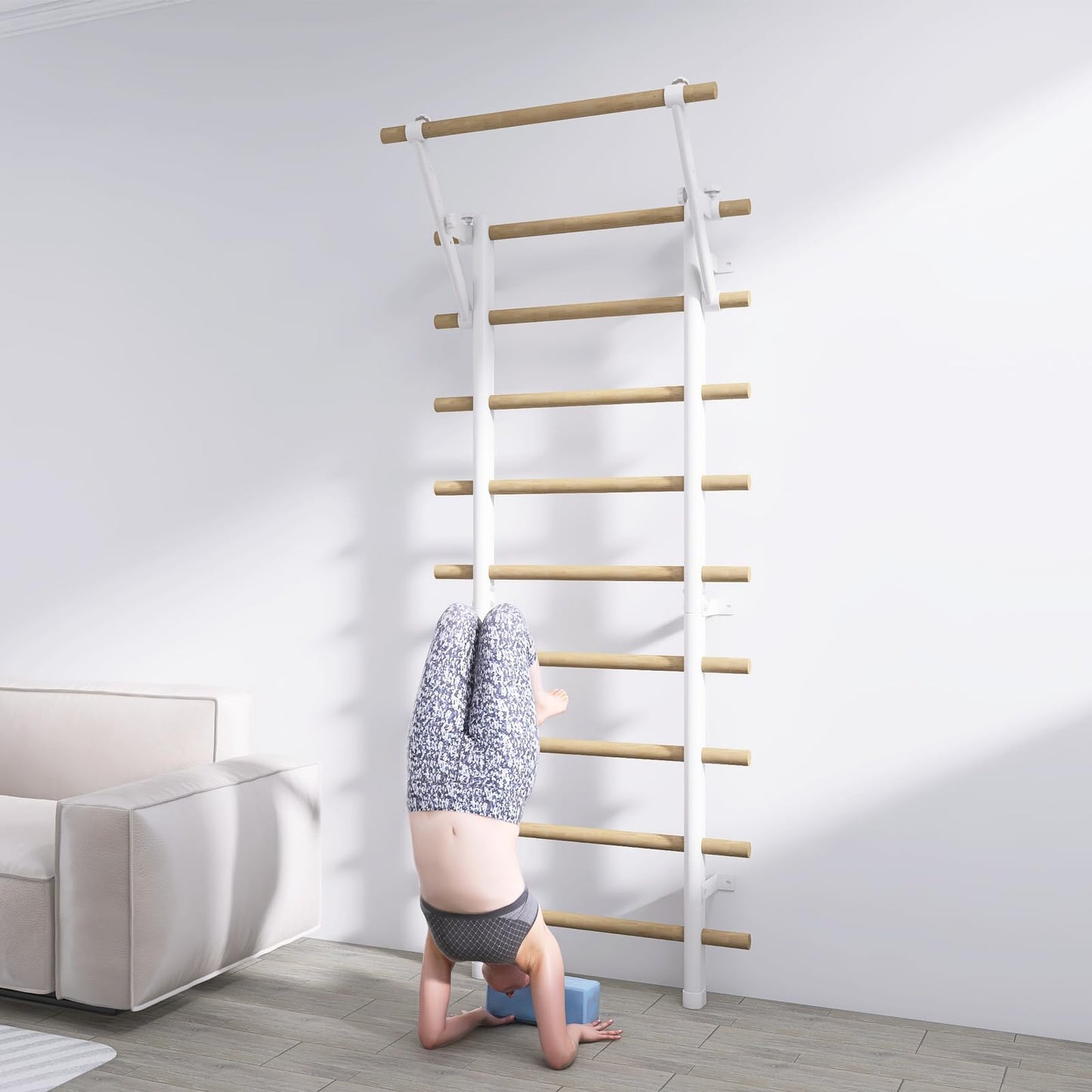 DHT Double Bar Bracket, Swedish Ladder Dip Bar Exclusive Attachment, for Home, School, Physical Therapy and Gymnastics, White