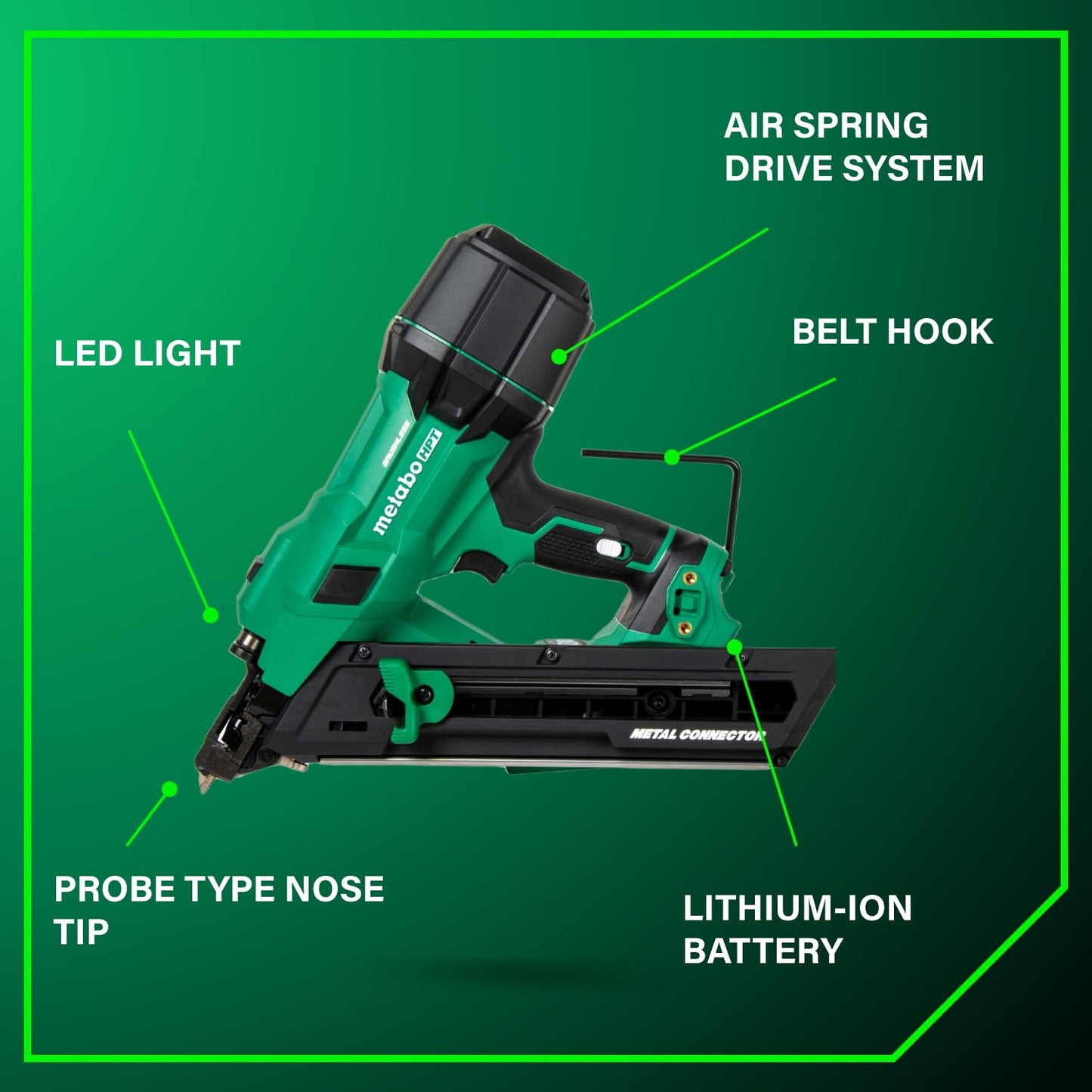 Metabo HPT 18V MultiVolt Brushless 1-1/2" Metal Connector Nailer, Cordless Air Spring Nailer with 18V 4.0Ah Battery, Lightweight Design, 600 Nails Per Charge, Sequential Actuation, NR1838DKA