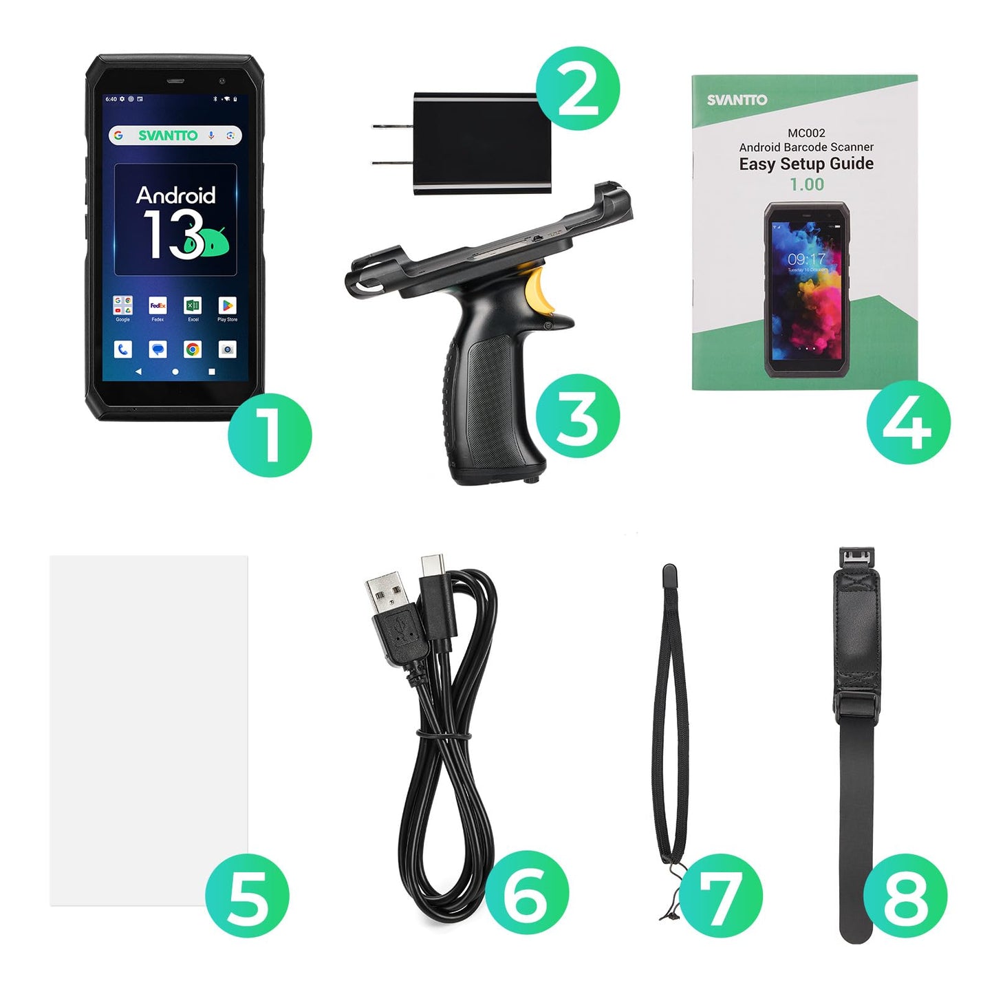 SVANTTO Android 13 Barcode Scanner with Pistol Grip, 1D/2D/QR Bar Code Scan Engine, 4+64GB, Bluetooth 5.1, Wi-Fi 6, 4G LTE, NFC, 5000mAh Big Battery 5.5" Handheld Rugged PDA Scanner for WMS Management