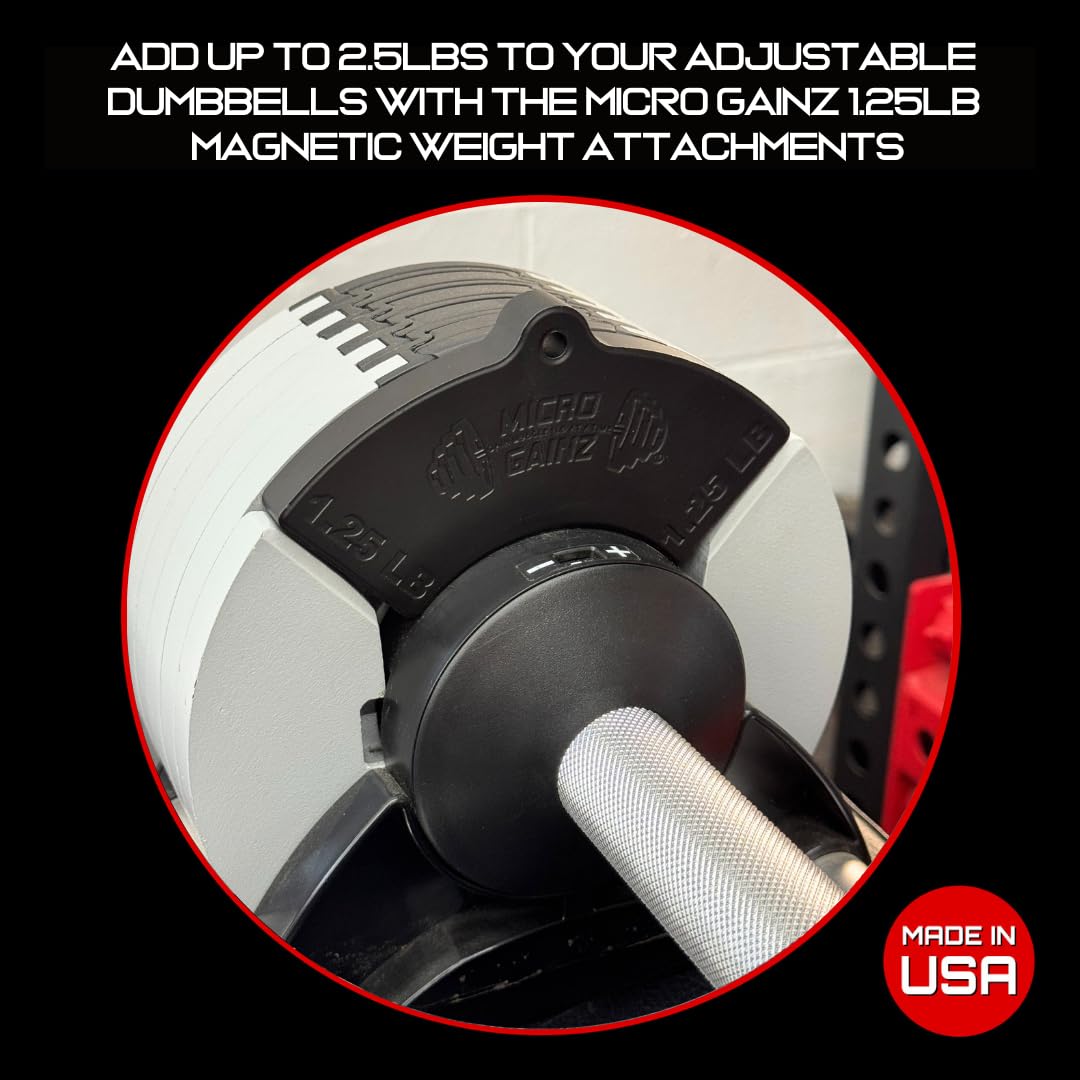 Micro Gainz 1.25LB Magnetic Weight Attachment for Nuobell Style Adjustable Dumbbells, Choose 2 or 4 Piece Magnetic Weight Plates, Ideal for Micro Loading Dumbbells, Made in USA