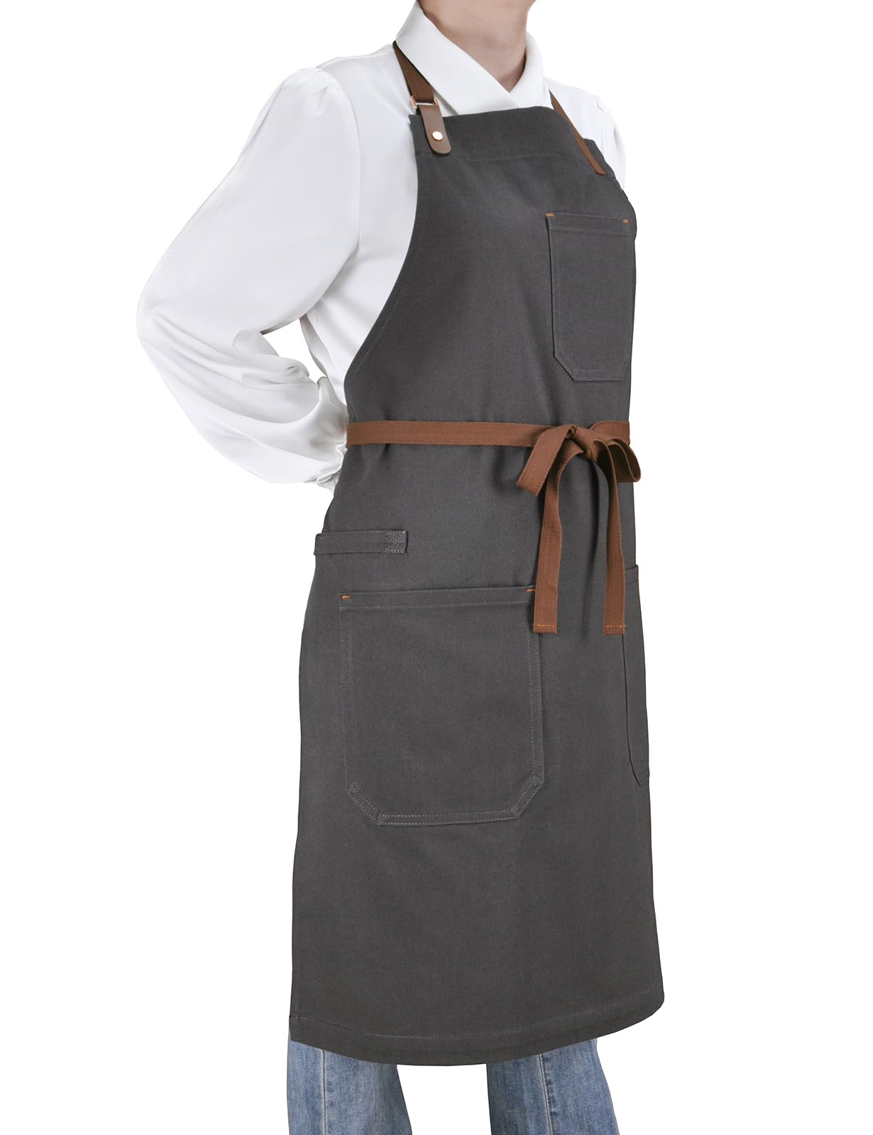 DingSay Trendy Professional Chef Apron for Men Women with Pockets, Bib Apron for Cooking Kitchen Grill BBQ, with Towel Loop and Adjustable Neck Strap (Dark Grey)