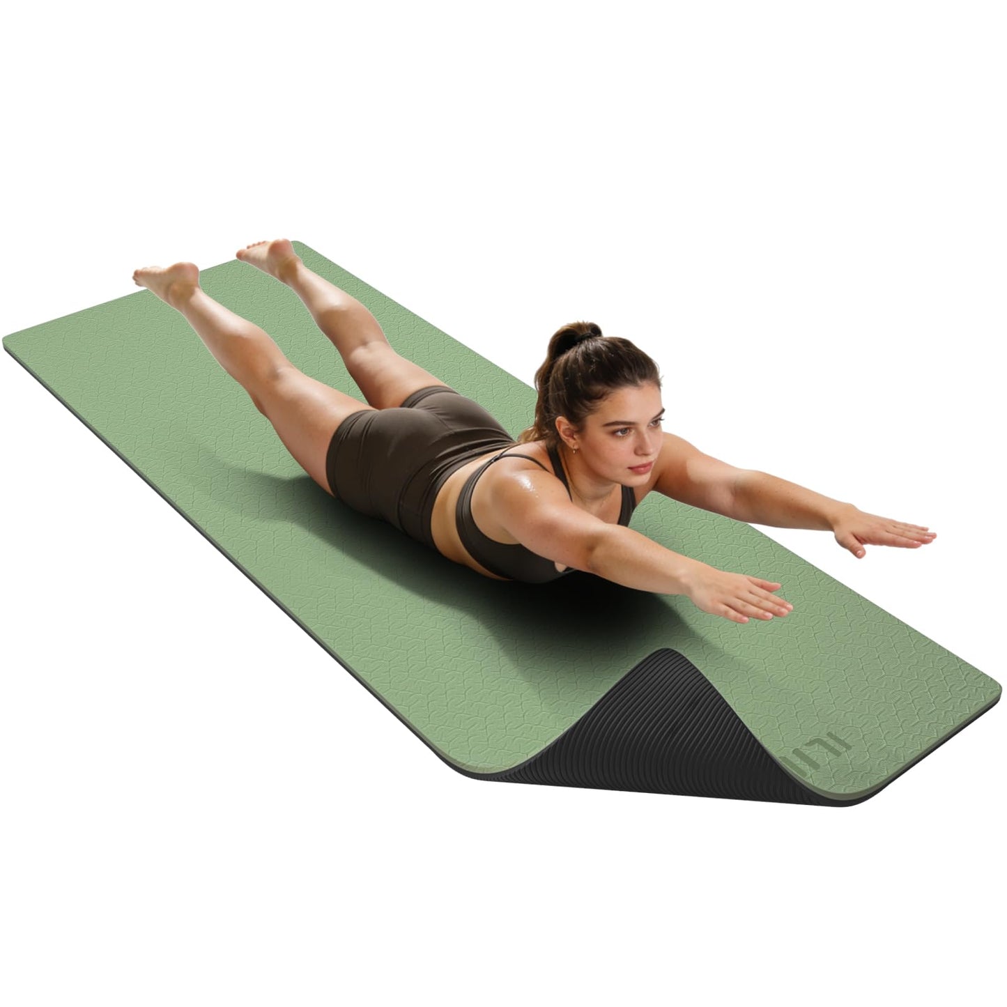 ILILI Yoga Mat Thick Soft Exercise Mat for Home Gym, Anti-Tear Cushioned Mat for Men Women, 76"x32.7"x0.35" for Stretching, Pilates (Grass Green+Black)