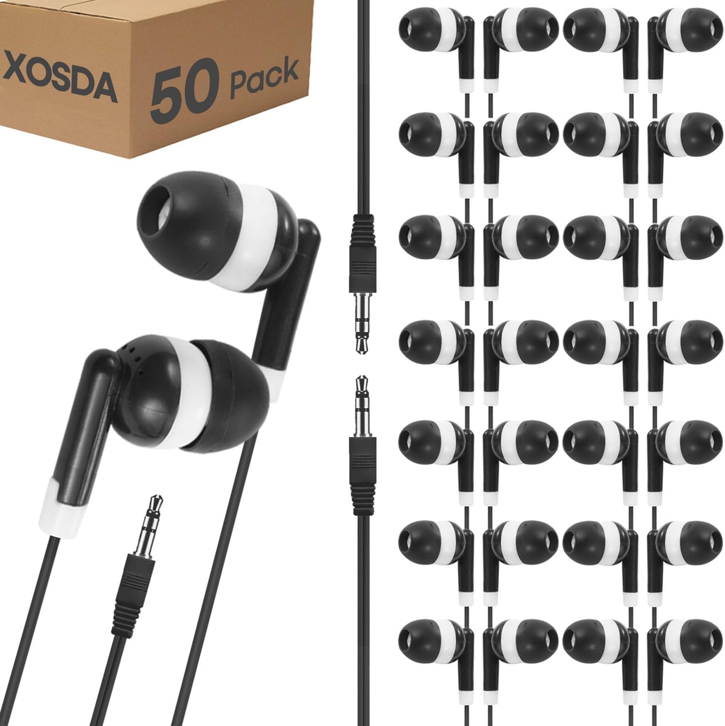 50 Pack Set Girls(XPG101, 50 Bulk Earbuds Headphones for Kids Classroom, Wholeslae Wired Earphones Class for School