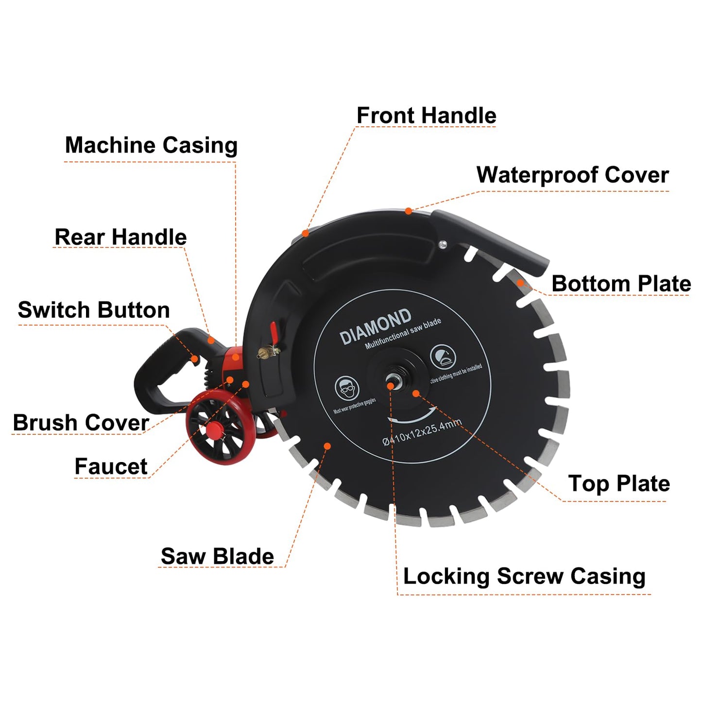 16" Electric Concrete Saw 4000W Wet/Dry Circular Saw with Water Pump and 16.4ft Water Hose Concrete Cutter for Brick Concrete Wall and Granite Max.Cutting Depth: 6.5in