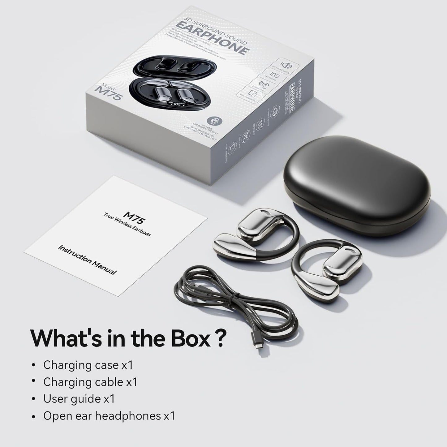 48h IPX6 Open Ear Earbuds Bluetooth Wireless Headphones with LED Power Display, Playtime, Waterproof Comfortable