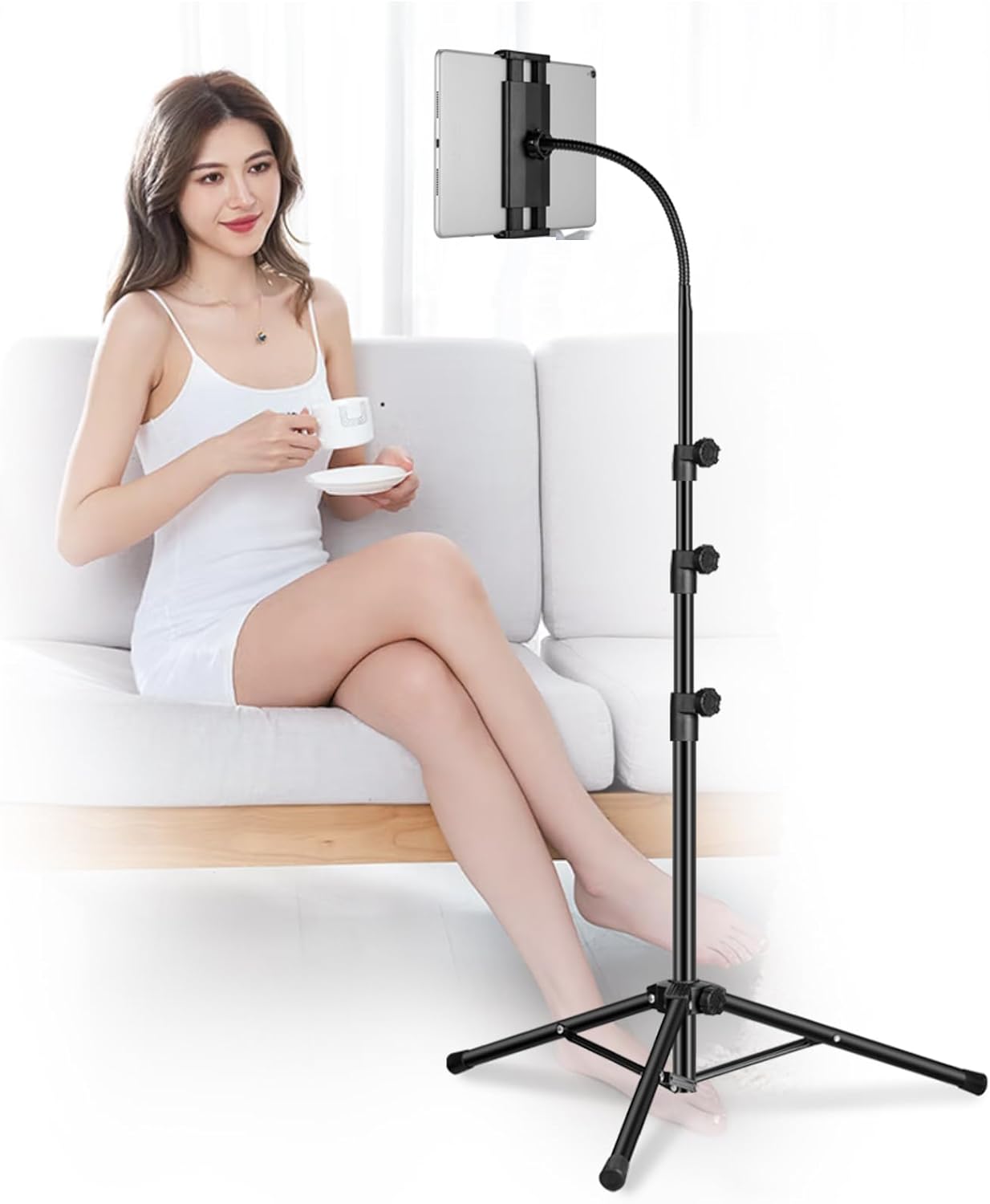 Awlbstruse 65" 360 4.5-12.9 Inch Ipad Tripod Stand, Gooseneck Height Adjustable Floor Stand with Rotating iPad Tripod