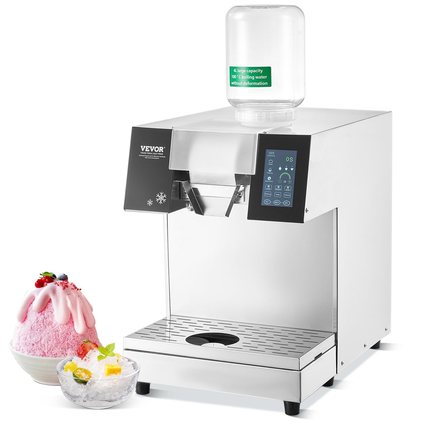 VEVOR Commercial Snowflake Ice Machine, 397LBS/24H Snowflake Ice Maker, Stainless Steel Ice Shaver Machine, Electric Snow Cone Maker, Liquid Cooling System for Rapid Heat Dissipation, Ice Cream