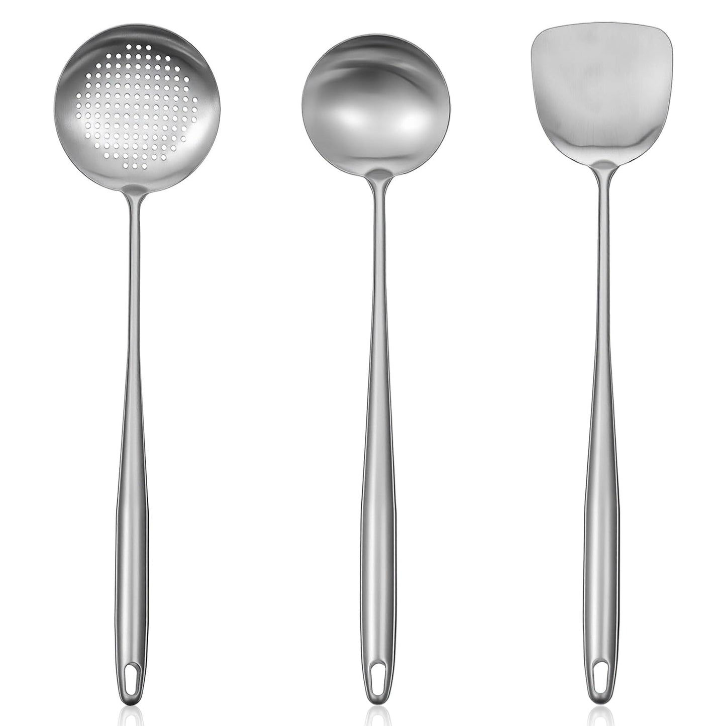 17” Wok Spatula and Ladle, Skimmer Spoon,Stainless Steel Wok Tools Professional Set,3pcs Extra Long Handle Cooking Tools, Metal Wok Cooking Utensils Set and Dishwasher Safe Wok Accessories