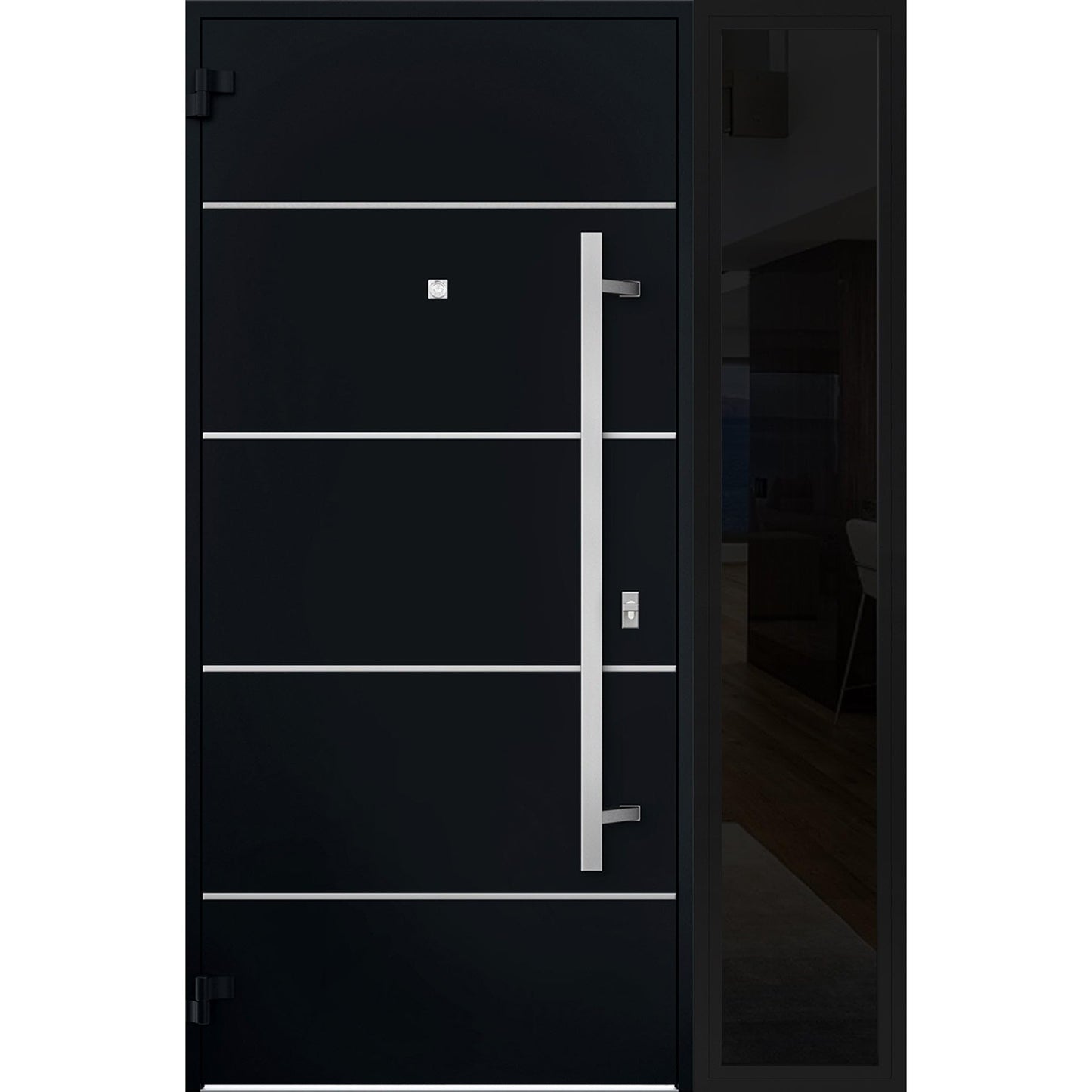 VDOMDOORS Front Exterior Prehung Steel Door/Deux 6083 Black Enamel/Side Exterior Window Sidelite/Stainless Inserts Entry Metal Modern Painted W36+16" x H80 Right Hand Inswing