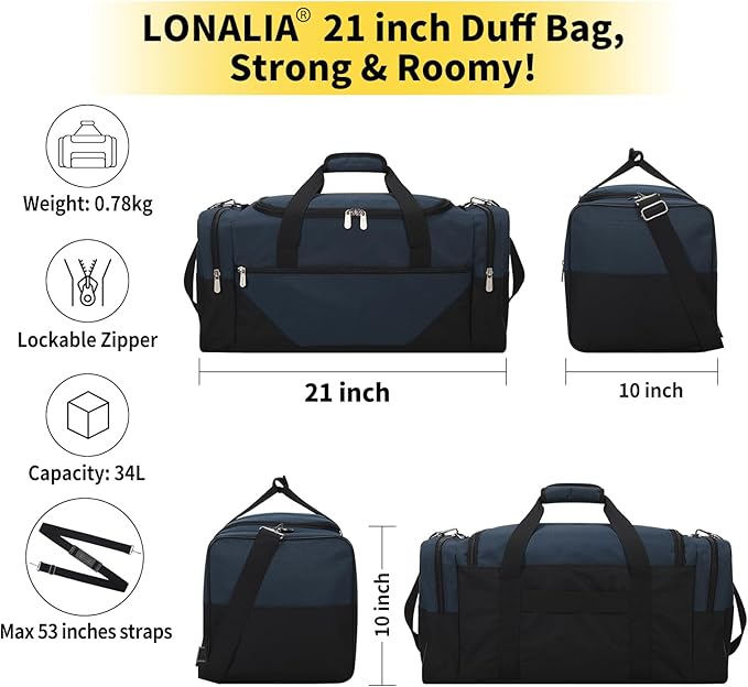 Gym Bag Sport Duffle Bag for Men - 21 in Weekender Travel Bag with Trolley Sleeve (Navy)