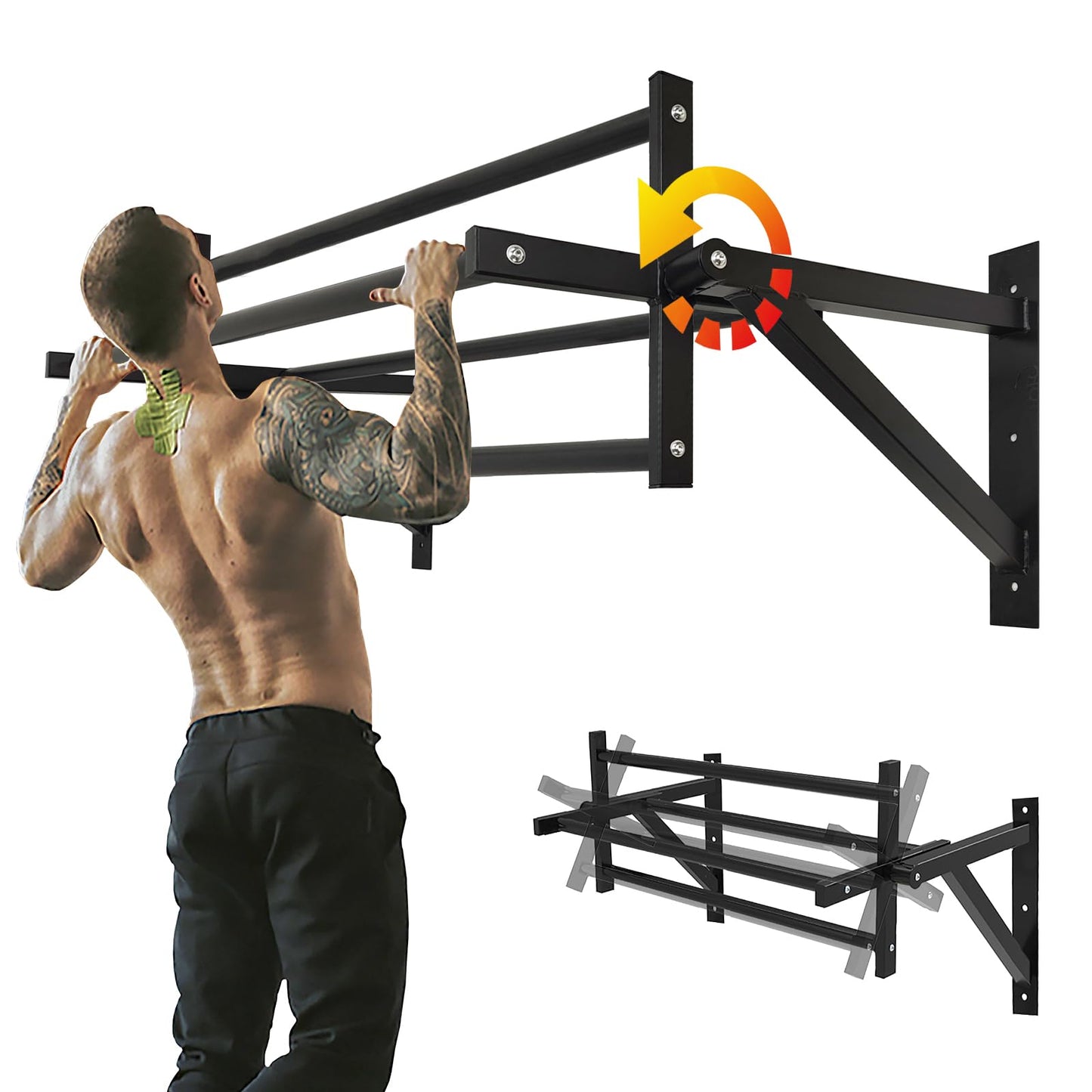 BESTHLS Wall Mounted Advanced Pull Up Bar, Heavy Duty Wall Mount Pull-up Chin Up Bar Multifunctional Home Gym Workout Indoor Exercise Equipment Support to 440 Lbs