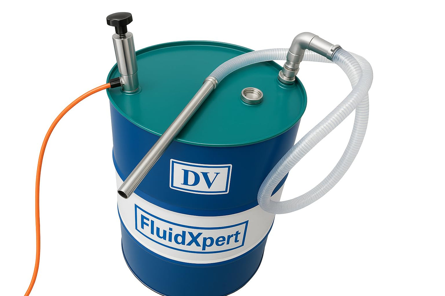 Oil Transfer Pump, Air Operated, Pneumatic, 55 Gallon Drum, 1.25 Inch ID, Teflon Packing, Chemical Transfer, Fast Fluid Transfer Speed, CNC Fluid Pump, CNC Chip Vacuum, In & Out Dual Action, DV-DP-55