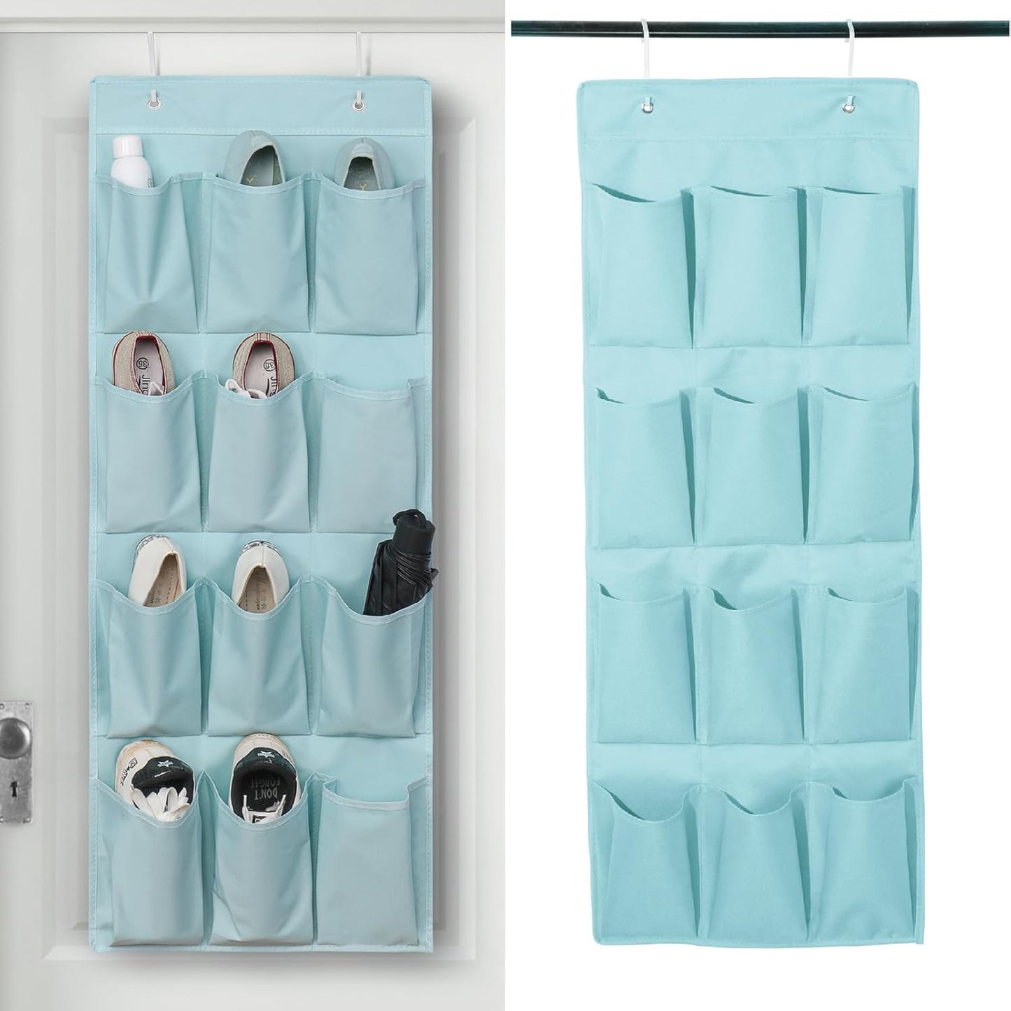 Skiennix Over The Door Shoe Organizer - 12 Large Pocket Hanging Rack for Closet | Light Blue