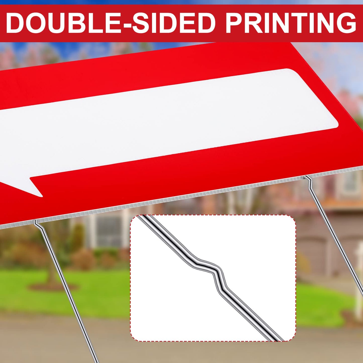 6 Pcs 17 x 6 Inch Arrow Yard Sign Red Corrugated Plastic This Way Decor Double Sided Directional Stake with 12 Inch Sturdy Metal Stakes for Outdoor Lawn Garden Ground Decorations