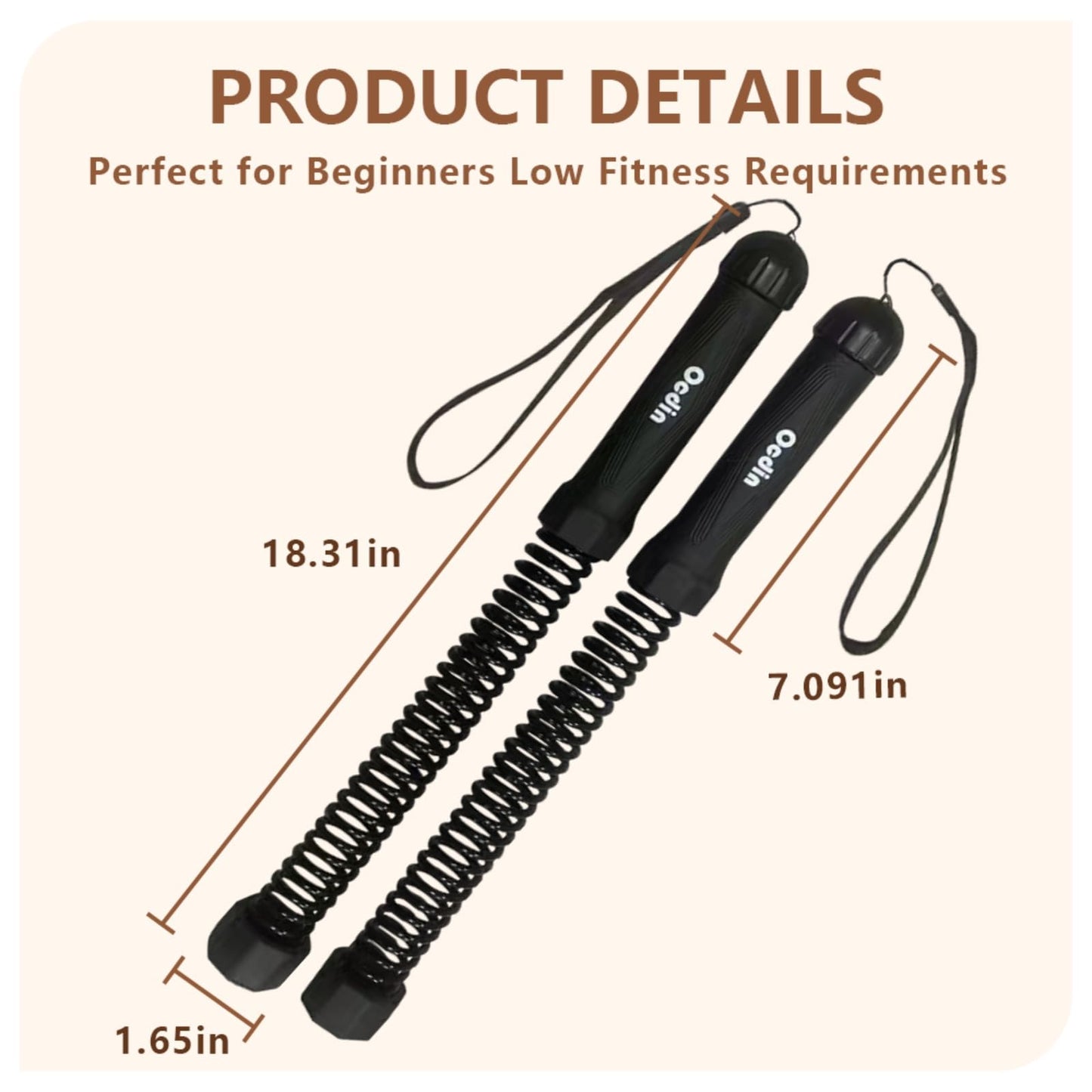 Ocdin Portable Ropeless Battle Ropes for Home Gym, 2 Sticks Cordless Training Rope for Low-Impact Cardio Training