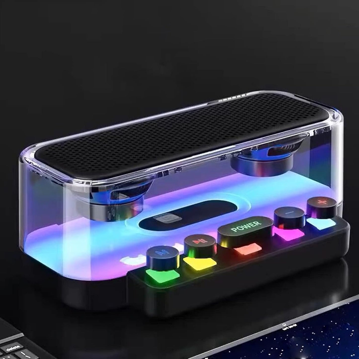 Serounder IPX5 Bluetooth Speaker, Portable Speaker with Stereo Sound, RGB Lights, Mechanical Buttons, Water Resistant