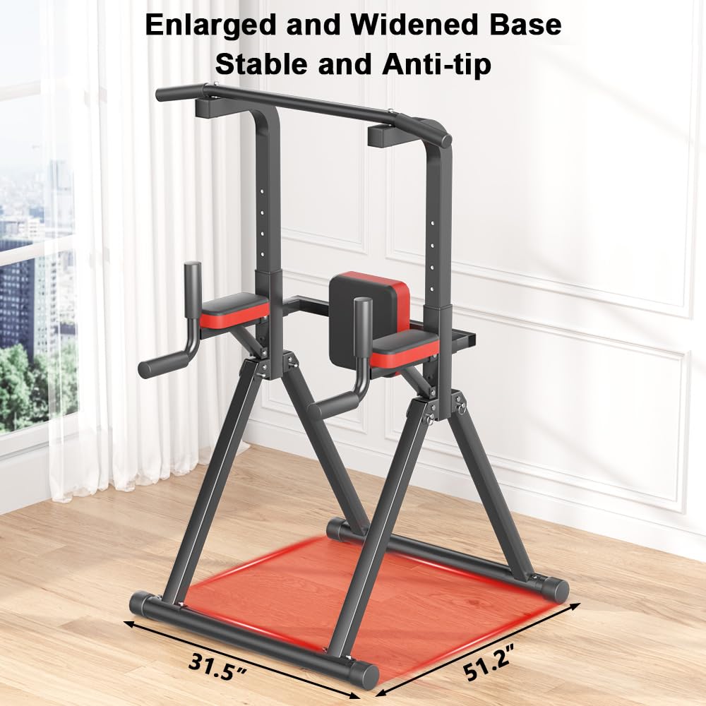 Foldable Power Tower, Adjustable Multifunction Pull Up Bar Tower Station, Pullup Dip Station Rack for Home Gym