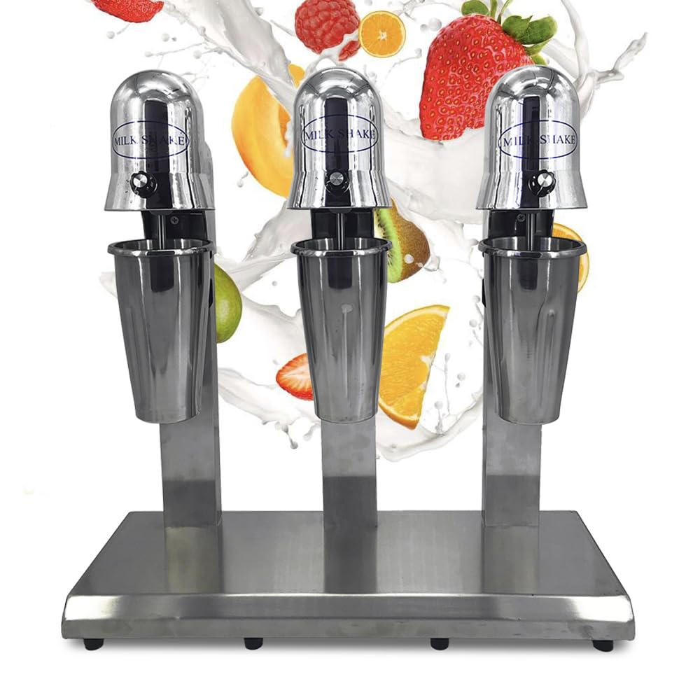 Florchest 3 Head Drink Mixer,18000Rpm/Min High Speed Electric Milkshake Maker Machine with 3PC Cups and 3High-Class Stainless Steel Cups for Beverage Stores Cafes Canteens