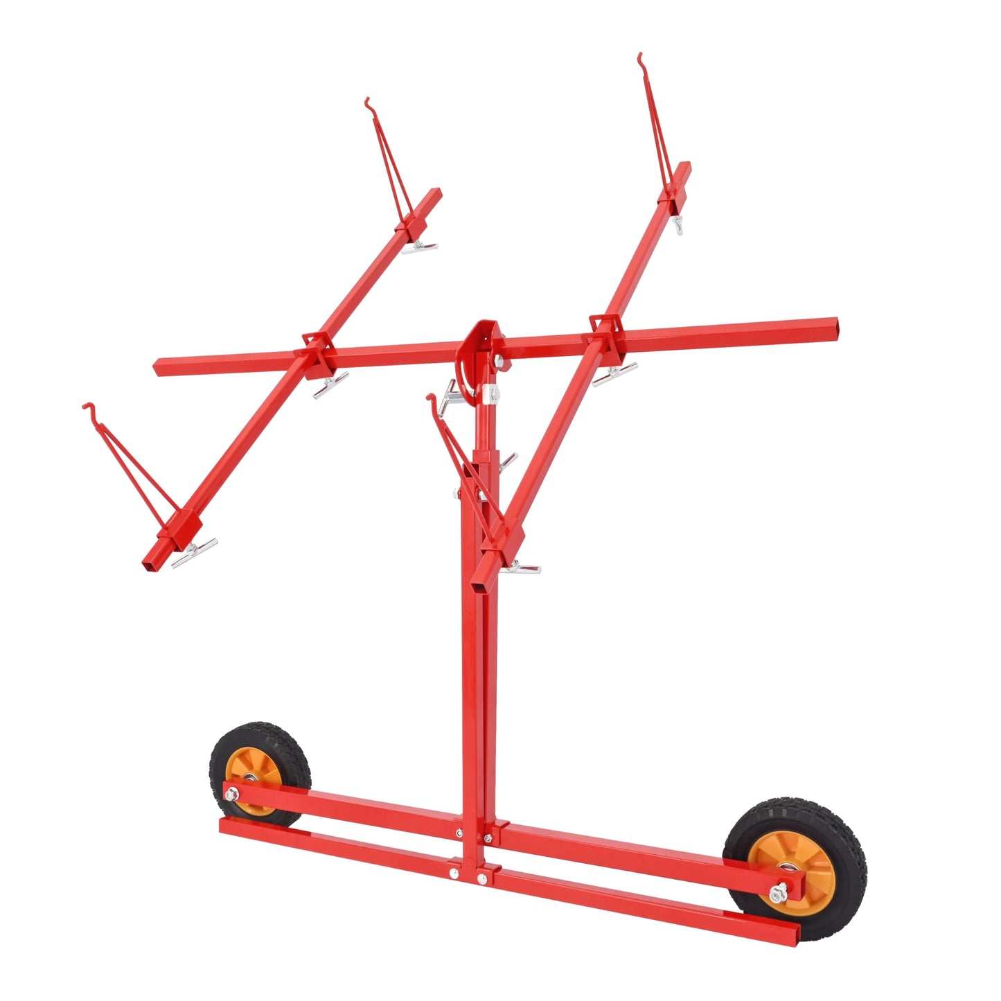 ALMULOO Paint Stand Rotating Auto Panel Repair Stand Universal Folding Vehicle Parts Holder w/Adjustable Hooks Mobile Casters Steel Red Powder Coated