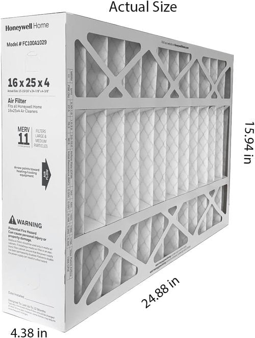Honeywell FC100A1029 Pleated Air Filter - MERV 11, 16" x 25" x 4" | 2-Pack with Reminder Alerts