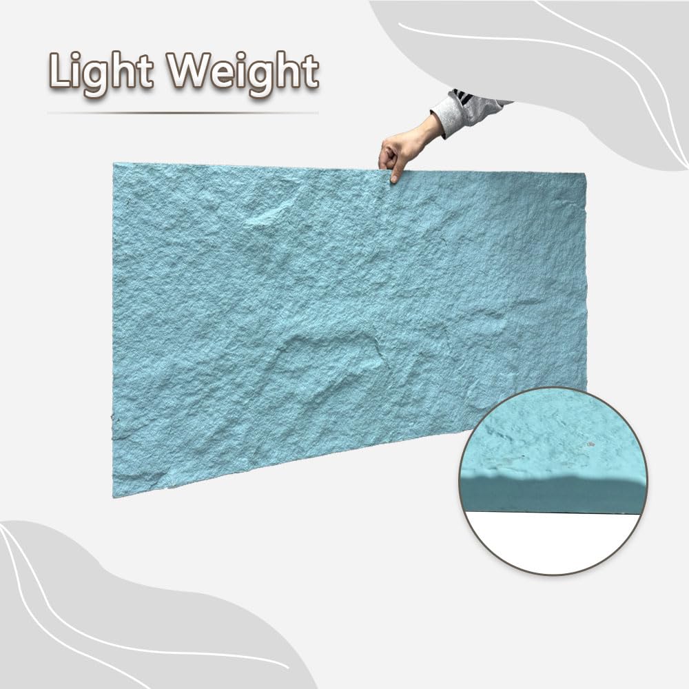 Stone 3D Wall Panels,4-Pack PU Wall Panels, 23.6"*47.2" Wall Paneling for Interior Wall Decor, Faux Stone Wall Panel for Accent Wall Decor, Sophisticated & Stylish 3D Wall Decor (Sky Blue)