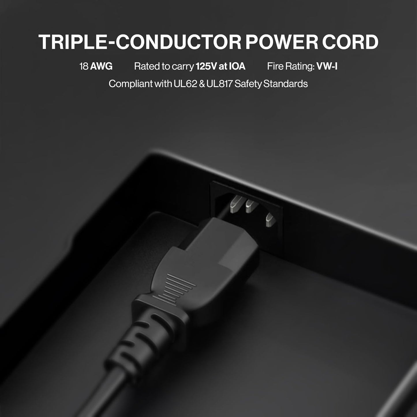 LORDTRONICS 5ft (1.5m) 10 125 3 Standard Amps Volts Black Prong AC Power Cord Cable for Electronics, TV, Computer