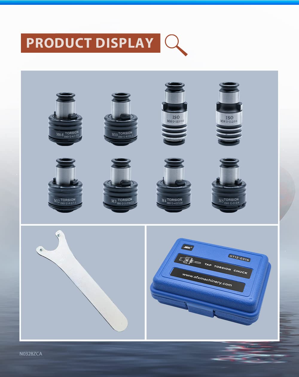 ZAC GT12 ISO Tapping Collets, 8PCS Torque Collets M3, M4, M5, M6/M8, M10, M12, M14, M16 Apply for M16R Tapping Machine