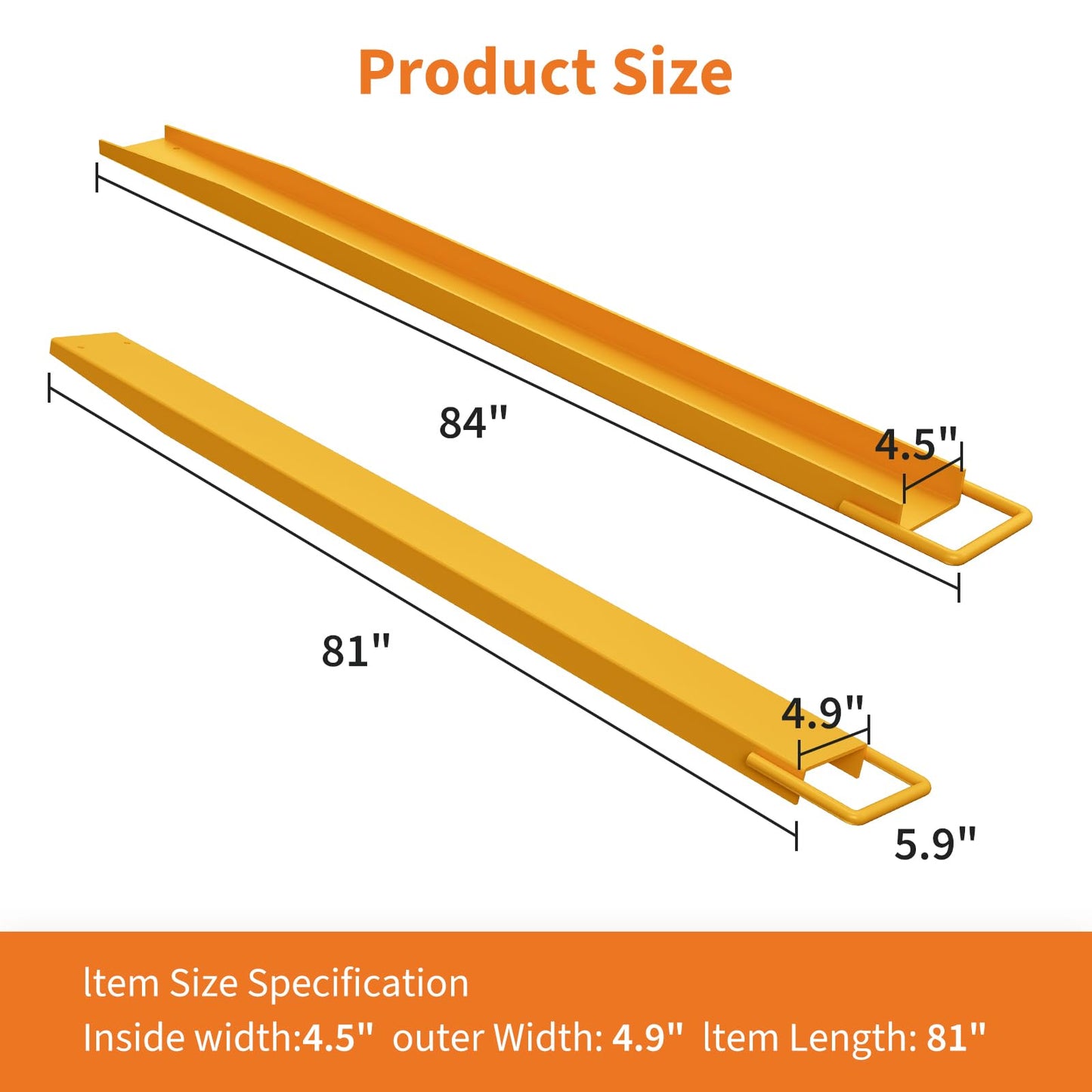 Heavy-Duty Forklift Extensions 4.5" Width, 84" Steel Pallet Fork Extensions for Lift Trucks, No-Tool Installation, 1 Pair