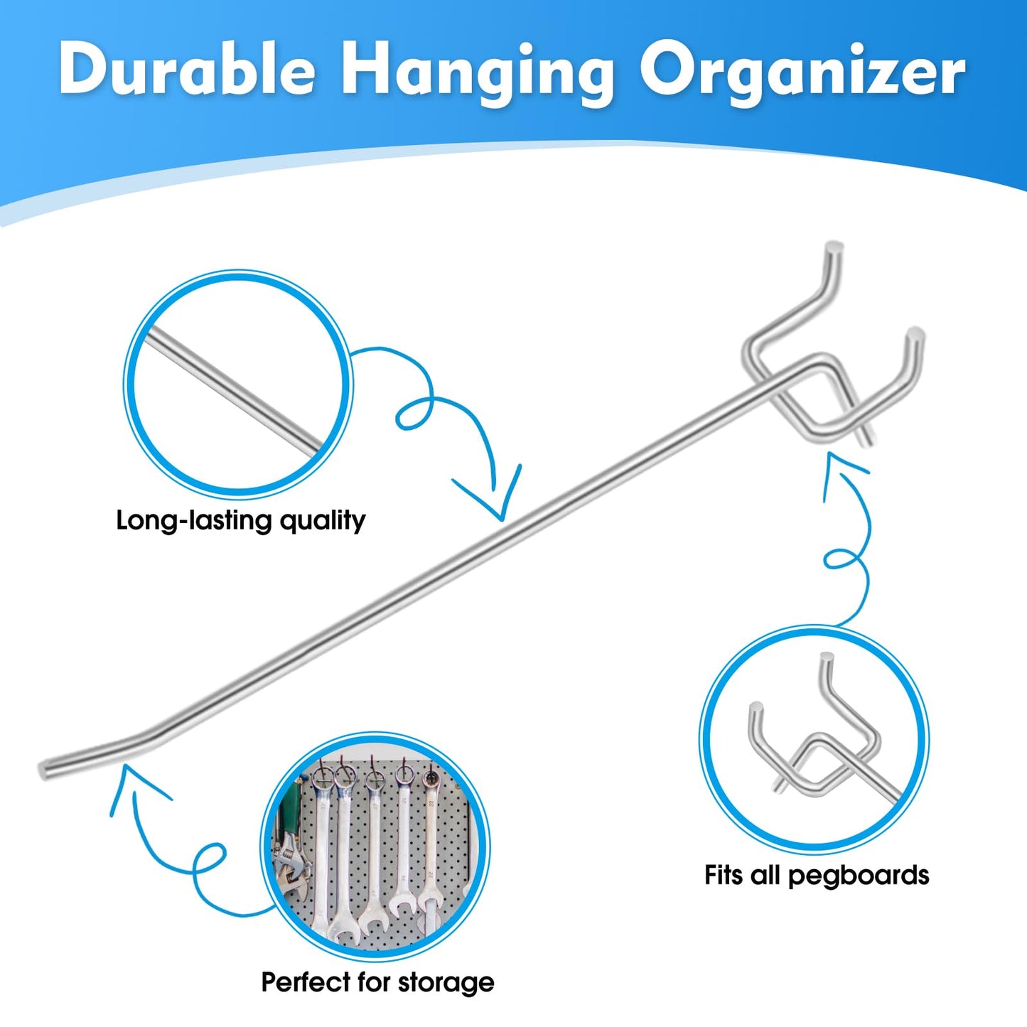 Irrigaton 50 Pack 6 Inch Pegboard Hooks, L Shape Metal Hooks Kit for 1/4" and 1/8" Pegboard, Utility Hooks Suit for Organizing Storage Tools, Garage, Kitchen, Office, Tools