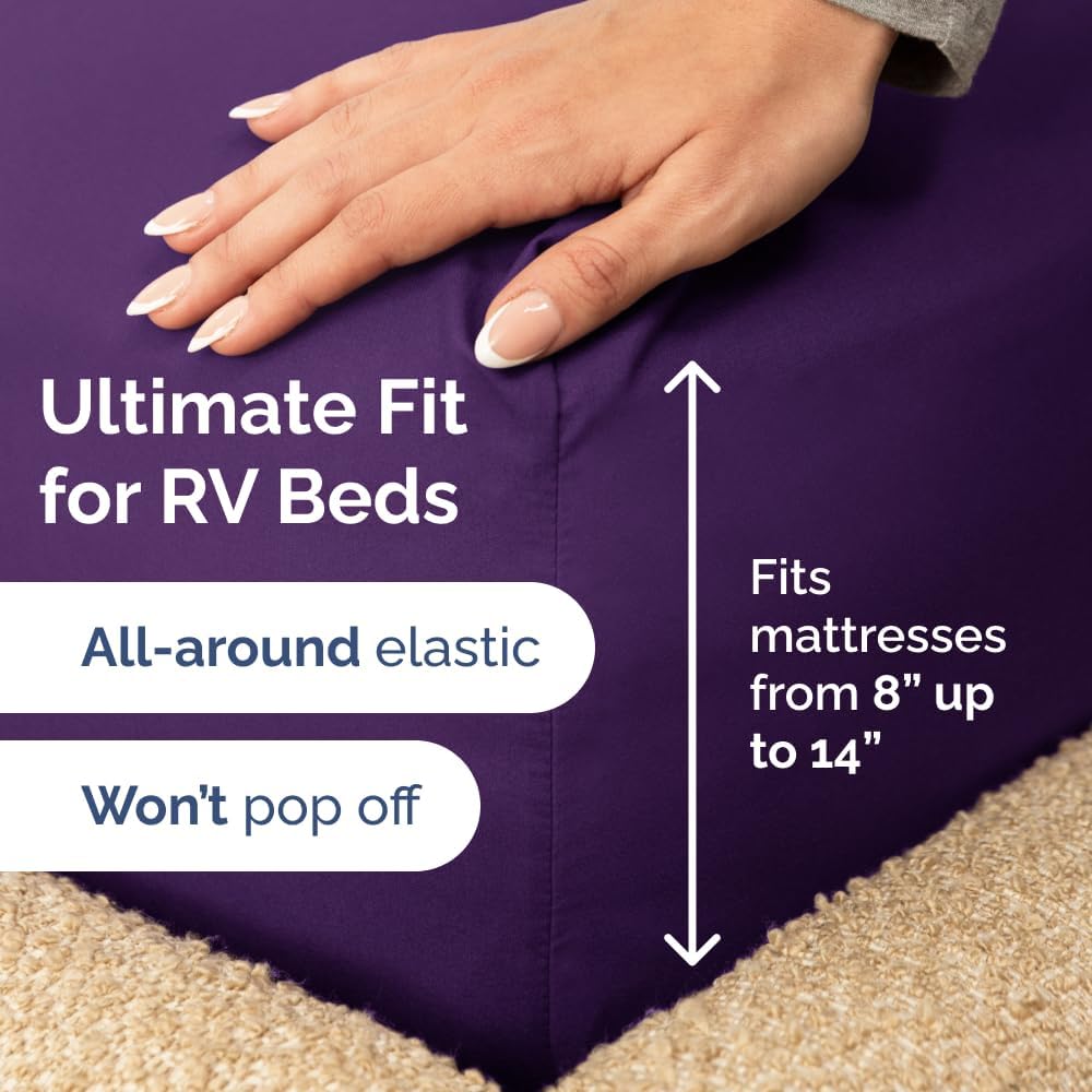 RV Short Queen Sheet Set - Soft, Breathable & Cooling 4-Piece Bedding for Trailers | Fits 8” to 12” Mattresses - Purple