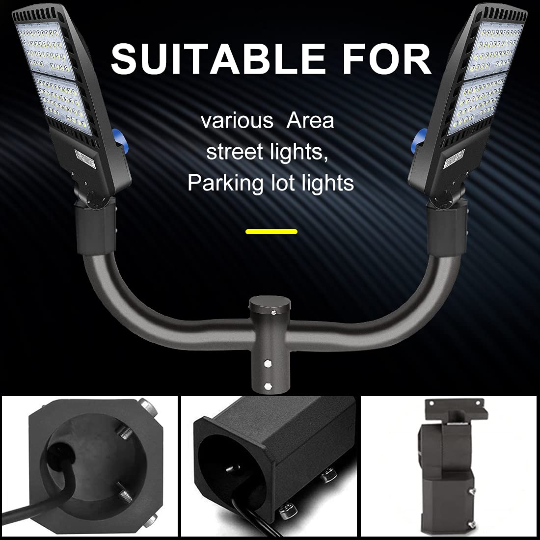 ledmo 4Pack 350W LED Parking Lot Light 52500LM IP65 5000K Commercial Street Security Light for Sport Warehouse Area with 2 Pack Double Bullhorn Bracket