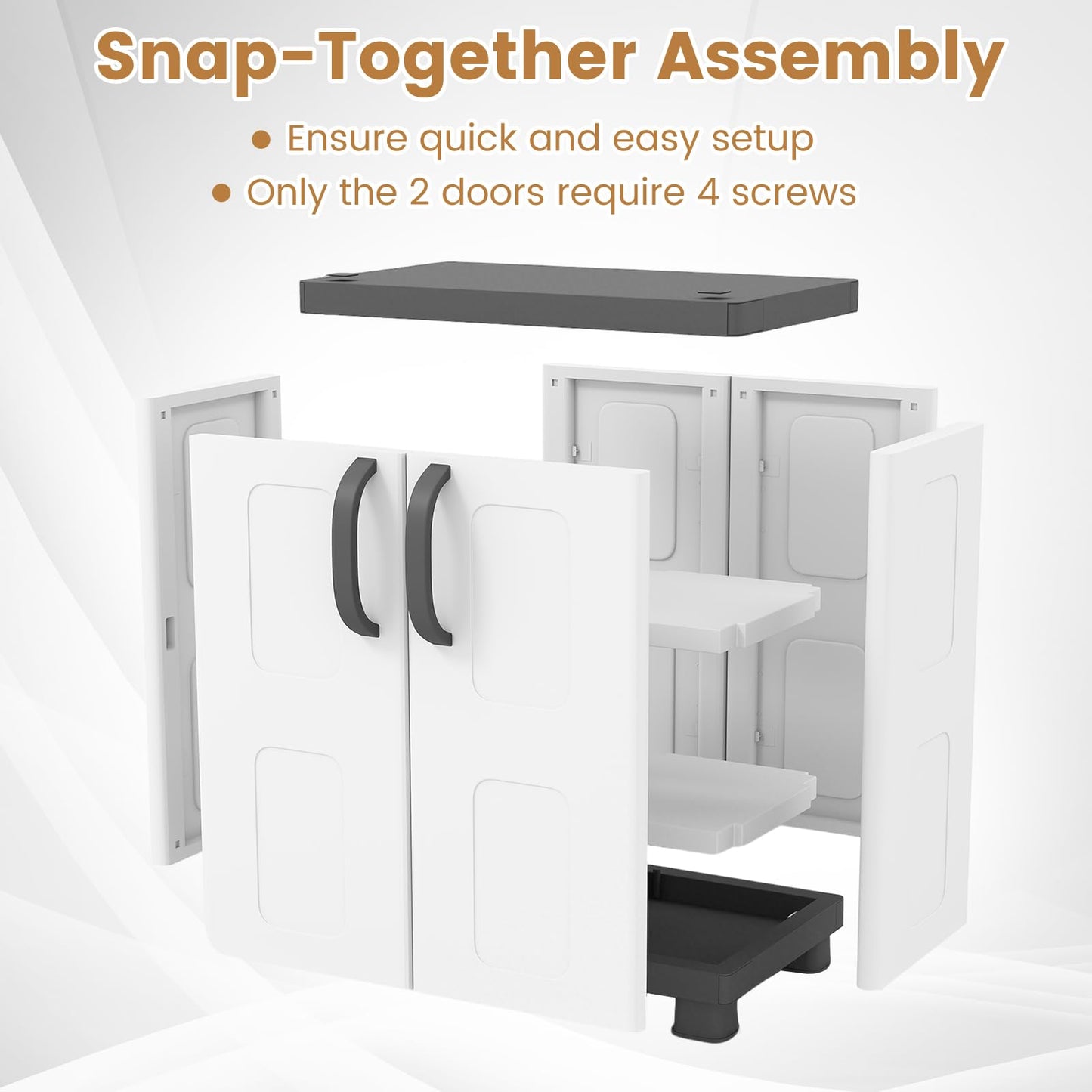 Giantex Storage Cabinet with 2 Doors and Adjustable Shelves, Modern Plastic Base Garage Organizer, Floor Sideboard for Kitchen, Dining Room, Bathroom (Wide-29"x19"x37",White+Grey)