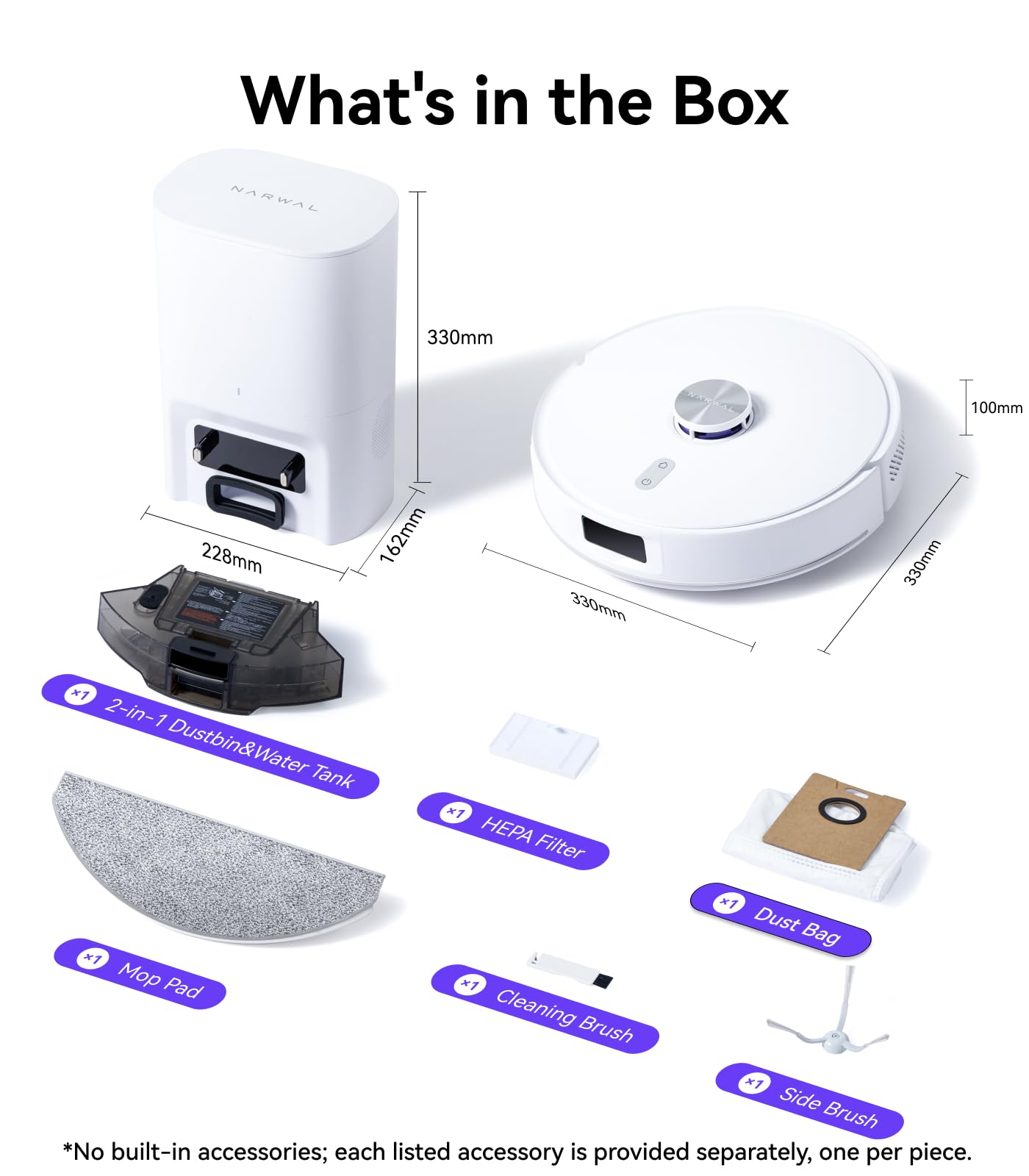 NARWAL Freo S Robot Vacuum and Mop Combo, 8000Pa Suction, 180 Days Hands-Free,Self-Emptying Base, LDS Navigation & Obstacle Avoidance, App & Voice Control, Quiet, for Pet Hair, Hard Floors & Carpets