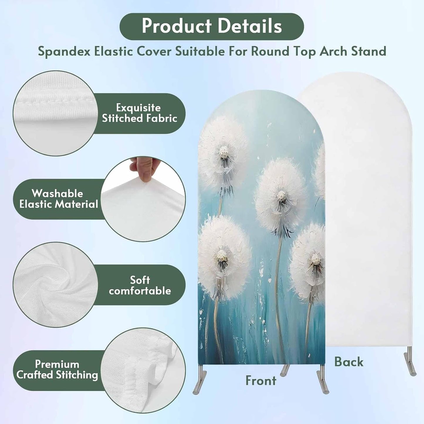 Jnbasdffb 7.2 White Spring Floral Wedding Arch Cover,Stretchy Spandex Arch Backdrop Stand Covers FT,Modern Oil Painting