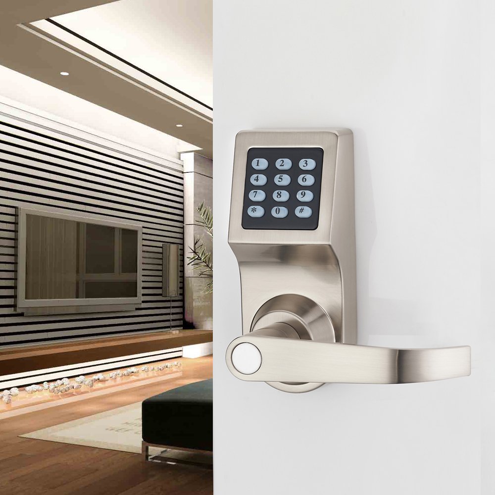 HAIFUAN Digital Door Lock,Unlock with Remote Control, M1 Card, Code and Key,Handle Direction Reversible