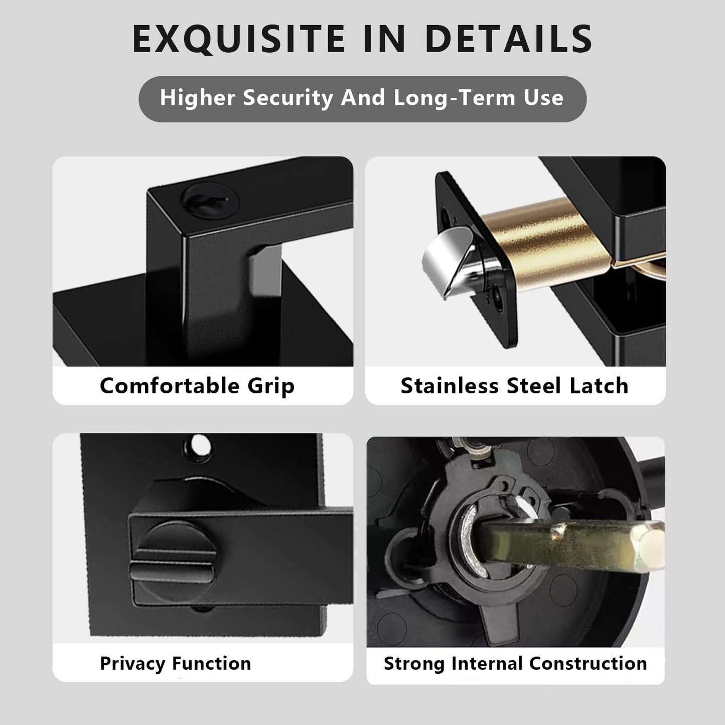 DSJJBLL Matte Black Door Handle Heavy Duty, Keyed Alike Entry Door Lever, Door Knobs with Lock and Key, Square Door Lever for Bedroom, Bathroom and Front Door