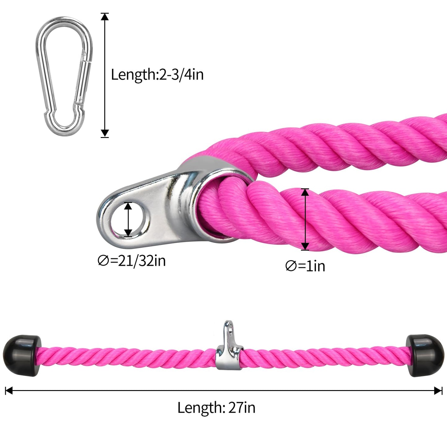 DkOvn Tricep Rope, 27 Inches Cable Machine Attachment, Pull Down Attachments with Carabiner, for Gym Home Workout Exercise