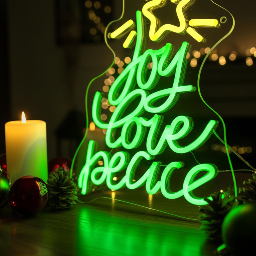 Skiennix Christmas Tree Neon Sign - USB Powered LED Wall Decor for Peace, Love & Joy | Holiday Gift