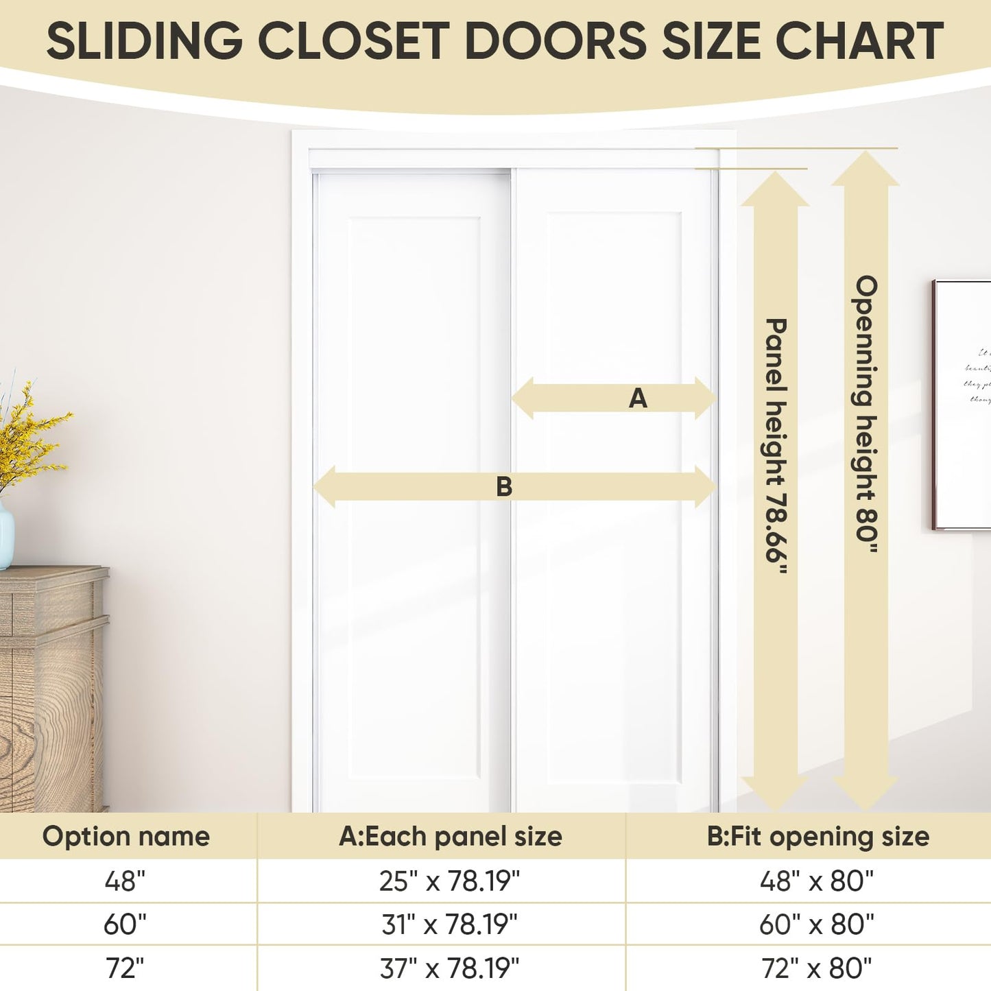 JUBEST Sliding Closet Door 48"(Double 25") x80", 1-Panel Steel Frame Bypass Primed Door with Top & Bottom Track Kits, Preassembled Hardboard Panels with Paintable Surface, Durable & Sturdy