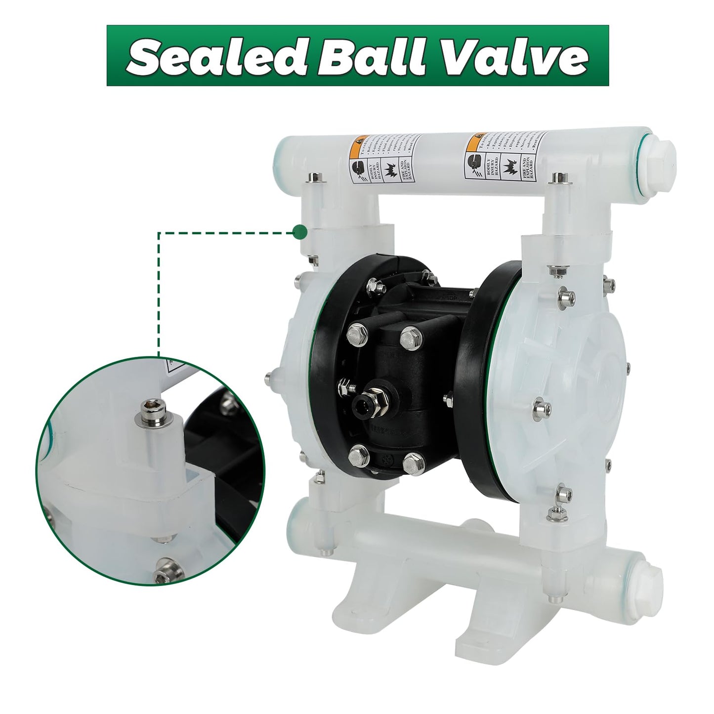 Air Operated Double Diaphragm Pump, 12 GPM Dual Diaphragm Air Pump Pneumatic Waste Oil Transfer Pump for Chemical, 1/2 Inch Inlet/Outlet