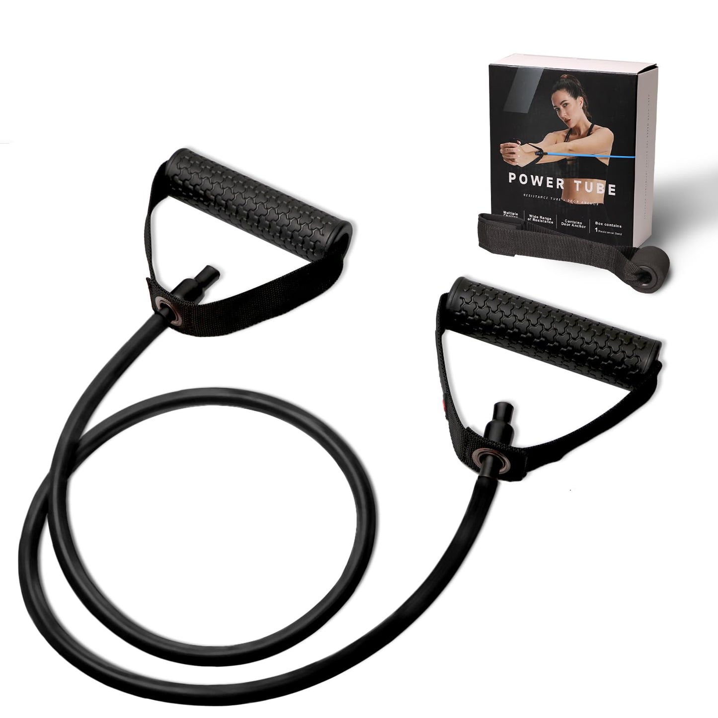 Resistance Bands with Handles, Single Resistance Tubes, Workout Bands with Handles, Durable Exercise Band For Stretching, Home Workouts, Physical Therapy, Fitness, Natural latex (Black-X Heavy)