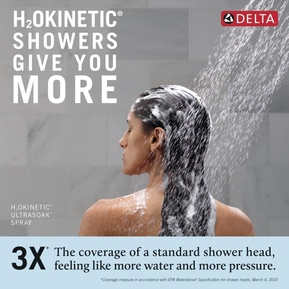 Delta Nicoli 14 Series H2Okinetic Bathtub and Shower Faucet Set, Chrome Shower Head and Handle Set, Valve Trim Kit, Chrome 144749 (Valve Included)
