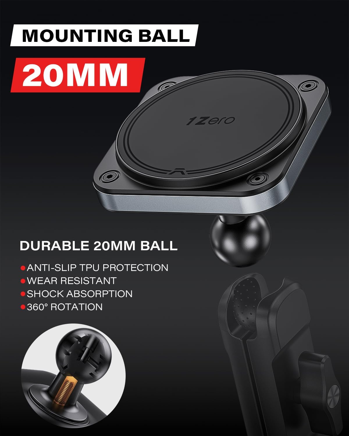 1Zero 20MM 17 16 15 14 13 12, 0.787 Inch Heavy-Duty Magnetic Phone Holder for Ball Dash Mount Compatible with MagSafe