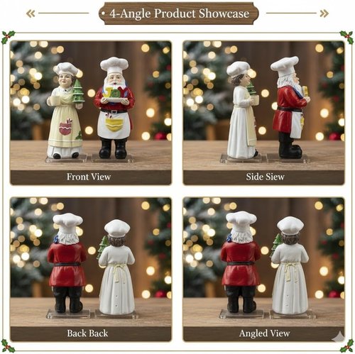 iStatue Chef Santa & Mrs. Claus Figurines Set - 5'' Hand-Painted Resin Holiday Decor for Kitchen & Gifting
